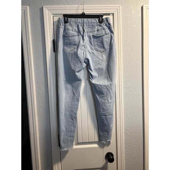 Light Wash Distressed Denim Jogger Jeans-Size Large-Drawstring Waist Streetwear - Picture 2 of 3